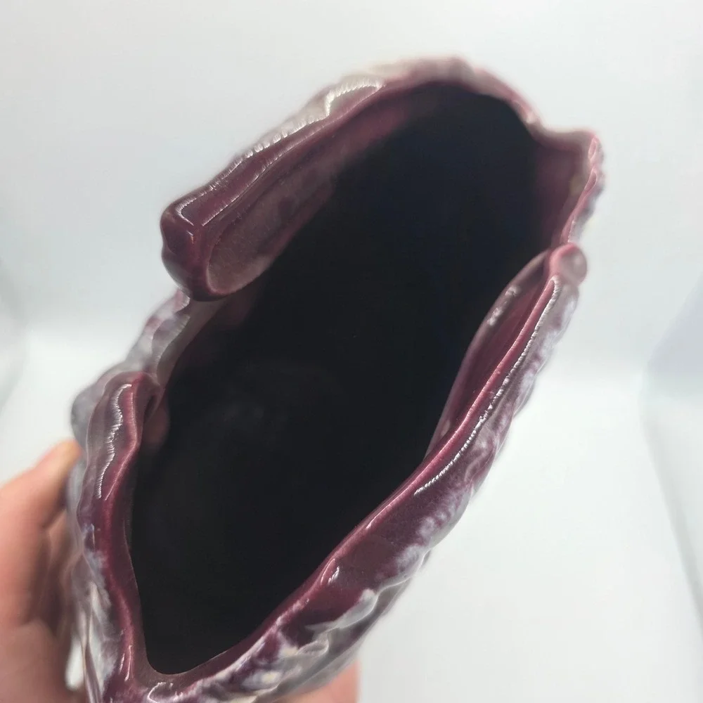 Vintage Royal Haeger R723 Leaf Vase Mulberry Agate Glaze USA Art Pottery